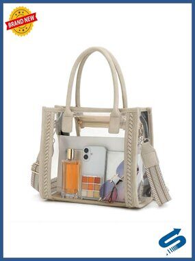 Clear Tote Bag Stadium Approved PVC Faux Leather Crossbody Handbag
